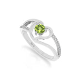 natural peridot heart promise rings in sterling silver